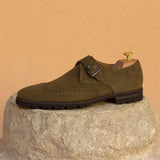 DapperFam Brenno in Khaki Men's Lux Suede Single Monk
