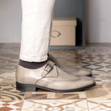 DapperFam Brenno in Light Grey Men's Italian Leather Single Monk