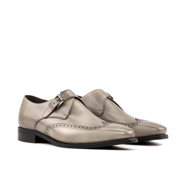 DapperFam Brenno in Light Grey Men's Italian Leather Single Monk in Light Grey