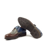 DapperFam Brenno in Med Brown / Grey / Navy Men's Italian Leather Single Monk