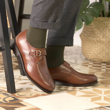 DapperFam Brenno in Med Brown Men's Italian Leather Single Monk