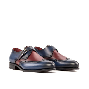 DapperFam Brenno in Navy / Burgundy Men's Italian Leather Single Monk in Navy / Burgundy