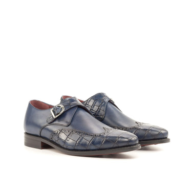 DapperFam Brenno in Navy Men's Italian Leather Single Monk in Navy