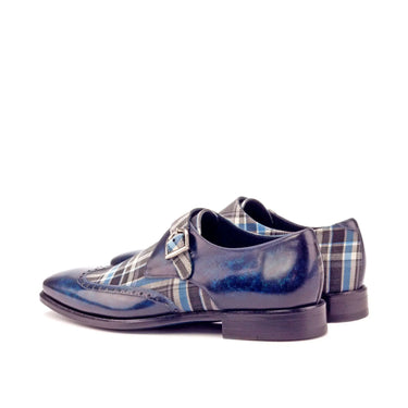 DapperFam Brenno in Plaid / Denim Men's Sartorial & Hand-Painted Patina Single Monk