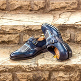 DapperFam Brenno in Plaid / Denim Men's Sartorial & Hand-Painted Patina Single Monk — Style 3006