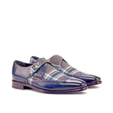 DapperFam Brenno in Plaid / Denim Men's Sartorial & Hand-Painted Patina Single Monk