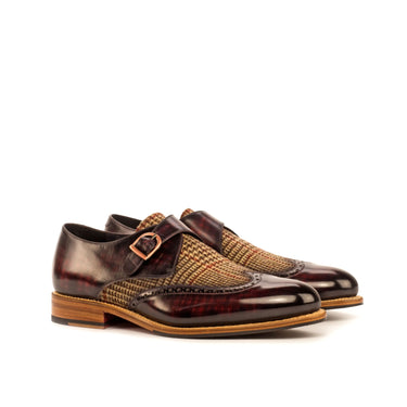 DapperFam Brenno in Tweed / Burgundy Men's Sartorial & Hand-Painted Patina Single Monk in Tweed / Burgundy