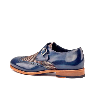 DapperFam Brenno in Tweed / Denim Men's Sartorial & Hand-Painted Patina Single Monk