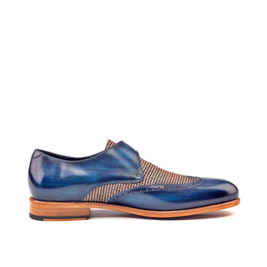 DapperFam Brenno in Tweed / Denim Men's Sartorial & Hand-Painted Patina Single Monk in Tweed / Denim