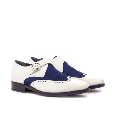 DapperFam Brenno in White / Navy Men's Italian Leather & Italian Suede Single Monk in White / Navy