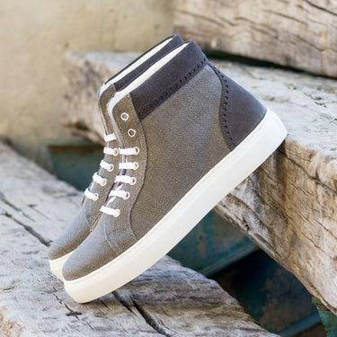 DapperFam Dante in Grey Women's Linen & Lux Suede High Top