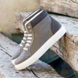 DapperFam Dante in Grey Women's Linen & Lux Suede High Top