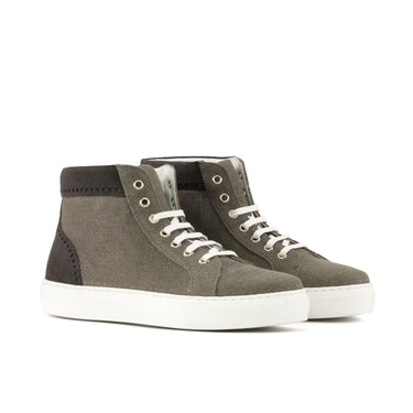 DapperFam Dante in Grey Women's Linen & Lux Suede High Top in Grey B - Standard width fit