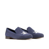 DapperFam Enzo in Navy Men's Linen & Grossgrain Slipper in Navy