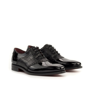 DapperFam Fabrizio in Black Men's Embossed & Italian Patent Leather Saddle in Black