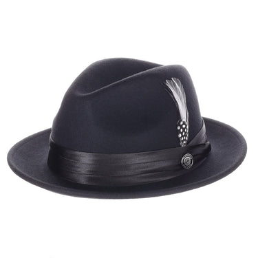 DapperFam Fellini Crushable Wool Fedora in Black