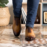 DapperFam Giuliano in Cognac Men's Hand-Painted Patina Whole Cut