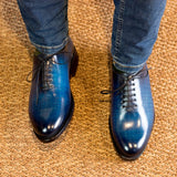 DapperFam Giuliano in Denim Men's Hand-Painted Patina Whole Cut