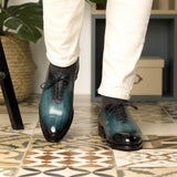 DapperFam Giuliano in Turquoise Men's Hand-Painted Patina Whole Cut