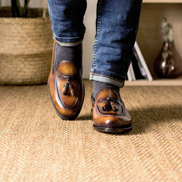DapperFam Luciano in Fire Men's Hand-Painted Patina Loafer in #color_