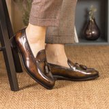 DapperFam Luciano in Tobacco Men's Hand-Painted Patina Loafer — Style 5338