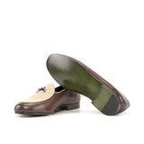 DapperFam Marcello in Ice / Dark Brown / Nude Men's Linen & Italian Leather Belgian Slipper