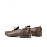 DapperFam Marcello in Ice / Dark Brown / Nude Men's Linen & Italian Leather Belgian Slipper