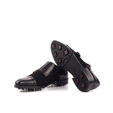 DapperFam Monaco Golf in Black Men's Italian Leather & Lux Suede Double Monk