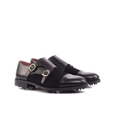 DapperFam Monaco Golf in Black Men's Italian Leather & Lux Suede Double Monk in Black
