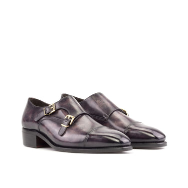 DapperFam Monaco in Aubergine Men's Hand-Painted Patina Double Monk in Aubergine