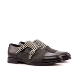 DapperFam Monaco in Black / Nailhead / Houndstooth Men's Sartorial & Italian Leather Double Monk