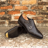 DapperFam Monaco in Black Men's Italian Leather Double Monk — Style 3945
