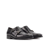 DapperFam Monaco in Black Men's Italian Leather Double Monk