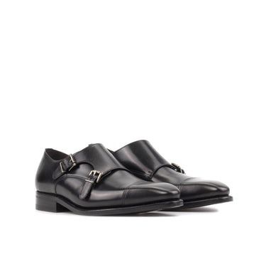 DapperFam Monaco in Black Men's Italian Leather Double Monk