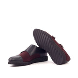 DapperFam Monaco in Burgundy / Black Men's Lux Suede & Italian Leather Double Monk
