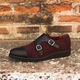 DapperFam Monaco in Burgundy / Black Men's Lux Suede & Italian Leather Double Monk