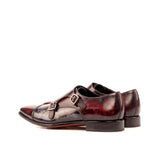 DapperFam Monaco in Burgundy / Grey Men's Hand-Painted Patina Double Monk