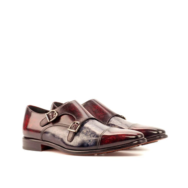 DapperFam Monaco in Burgundy / Grey Men's Hand-Painted Patina Double Monk in Burgundy / Grey