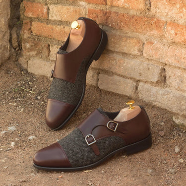 DapperFam Monaco in Burgundy / Nailhead Men's Sartorial & Italian Leather Double Monk