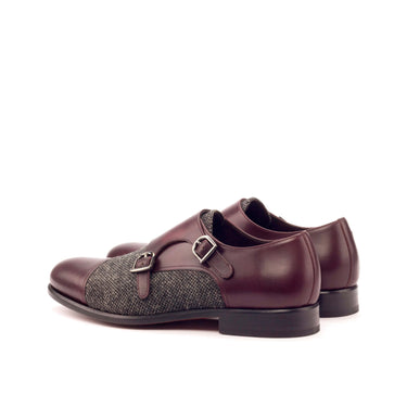 DapperFam Monaco in Burgundy / Nailhead Men's Sartorial & Italian Leather Double Monk