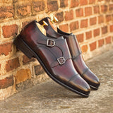 DapperFam Monaco in Burgundy Men's Hand-Painted Patina Double Monk — Style 5282