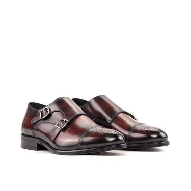 DapperFam Monaco in Burgundy Men's Hand-Painted Patina Double Monk in Burgundy