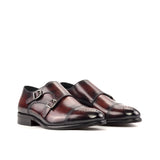DapperFam Monaco in Burgundy Men's Hand-Painted Patina Double Monk — Style 5282