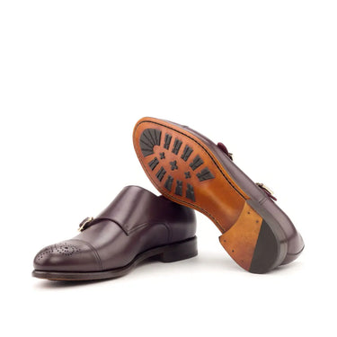 DapperFam Monaco in Burgundy Men's Italian Leather Double Monk