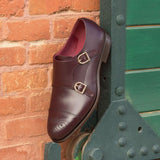 DapperFam Monaco in Burgundy Men's Italian Leather Double Monk