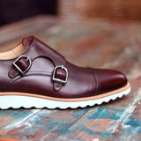DapperFam Monaco in Burgundy Men's Italian Leather Double Monk in Burgundy