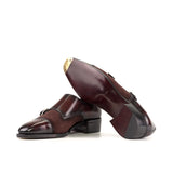 DapperFam Monaco in Burgundy Men's Lux Suede & Hand-Painted Patina Double Monk