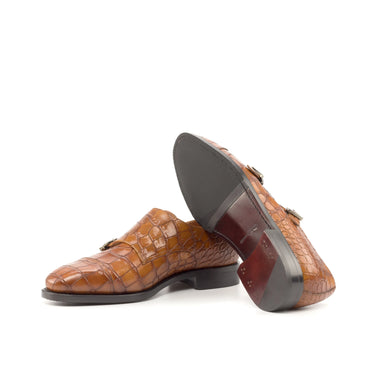 DapperFam Monaco in Cognac Men's Italian Croco Embossed Leather Double Monk