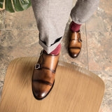 DapperFam Monaco in Cognac Men's Italian Leather Double Monk — Style 5374