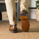 DapperFam Monaco in Cognac Men's Italian Leather Double Monk